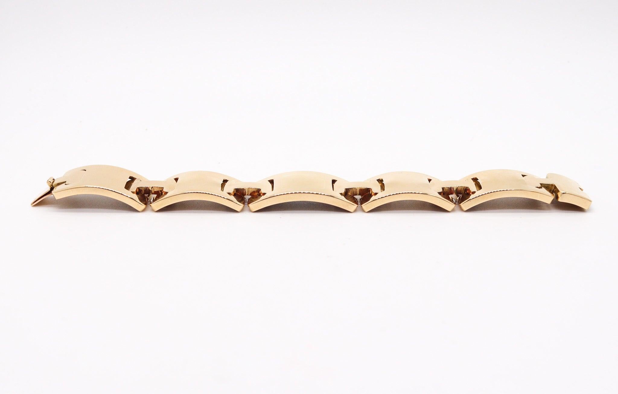 FRENCH 1940 Art Deco Retro Geometric Tank Bracelet In Solid 18Kt Solid Gold 3