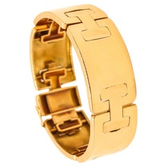 FRENCH 1940 Art Deco Retro Geometric Tank Bracelet In Solid 18Kt Solid Gold
