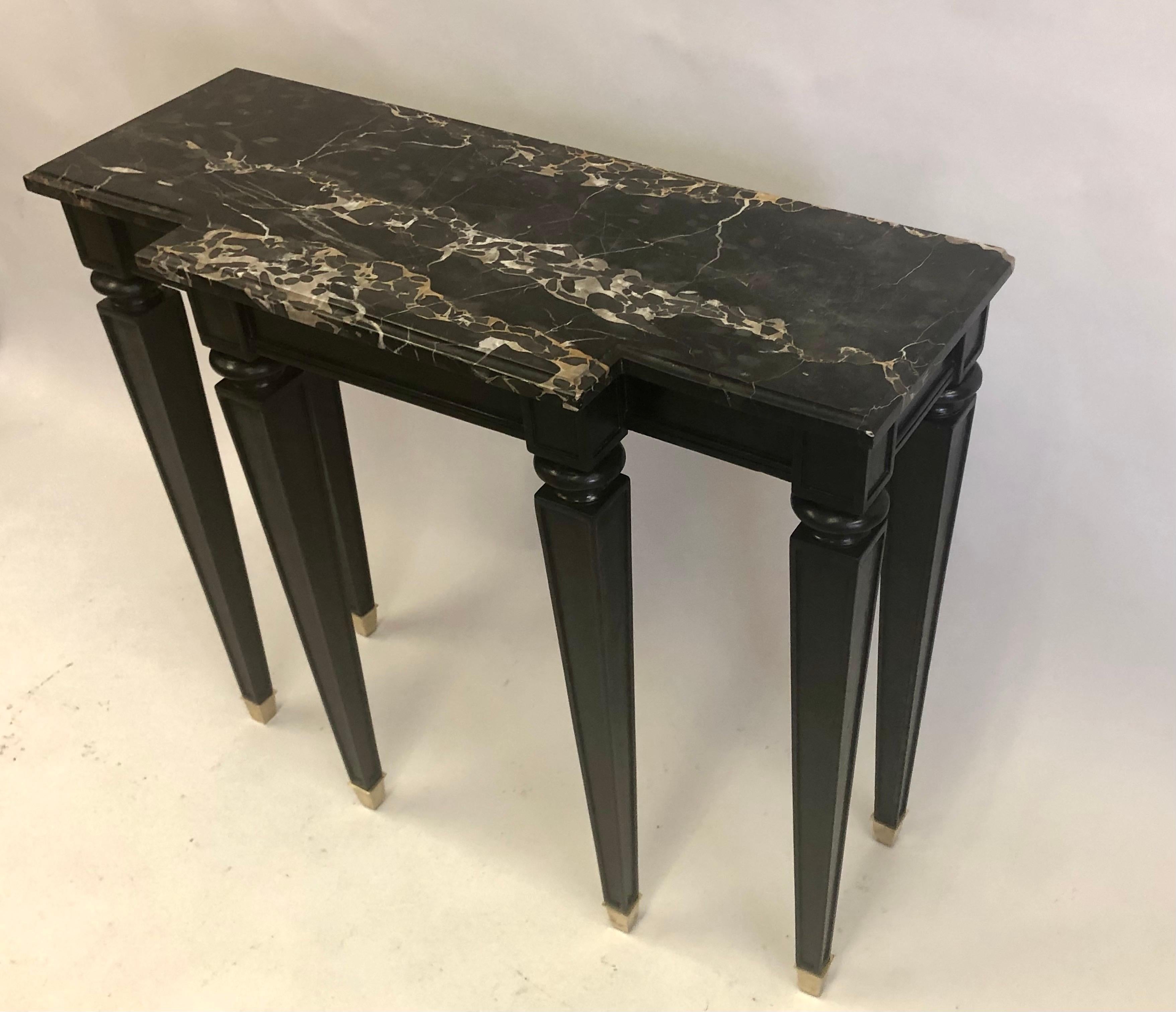 Mid-Century Modern French 1940 Modern Neoclassical Ebonized Cherry & Marble Console by Andre Arbus