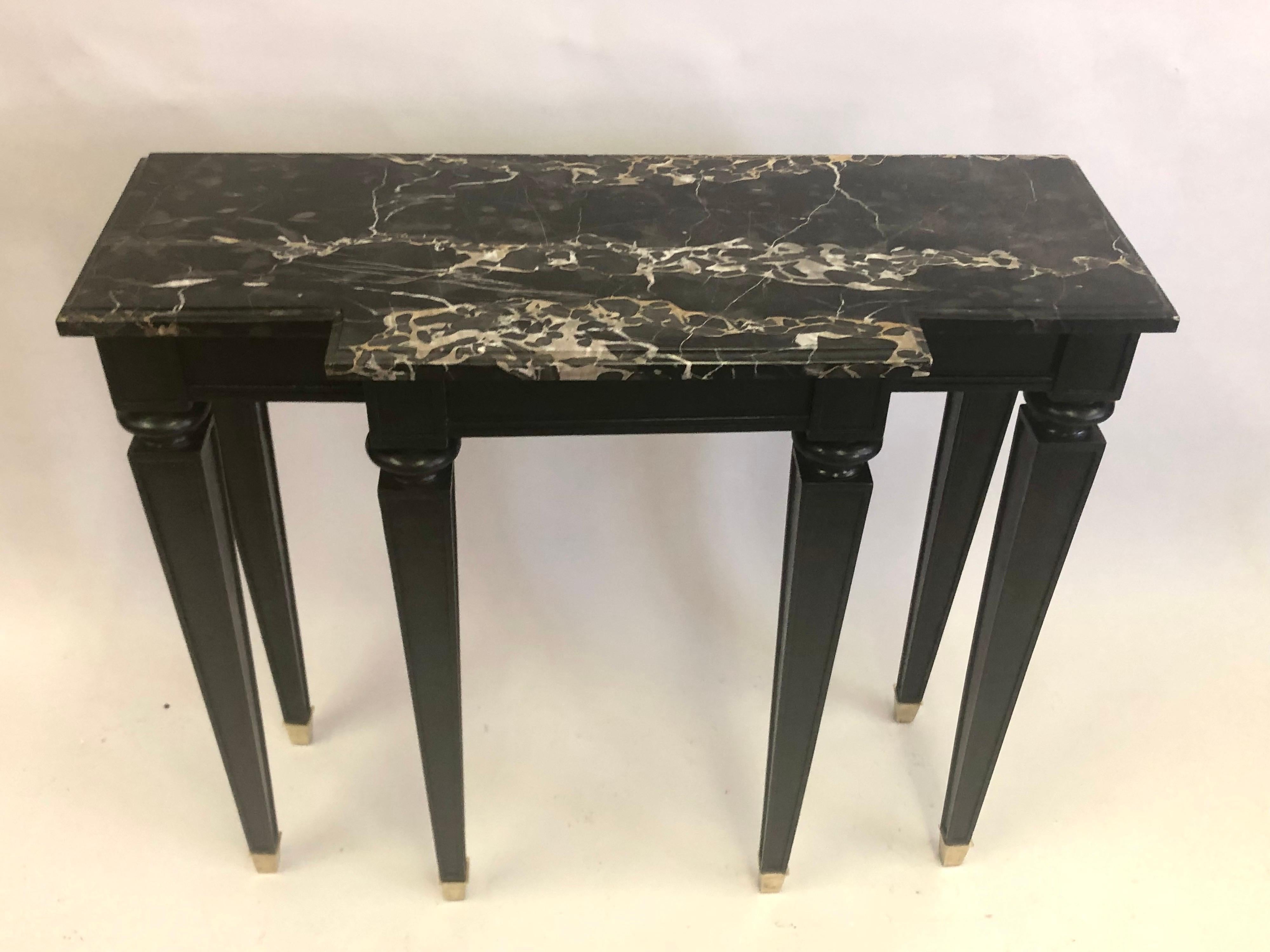 20th Century French 1940 Modern Neoclassical Ebonized Cherry & Marble Console by Andre Arbus