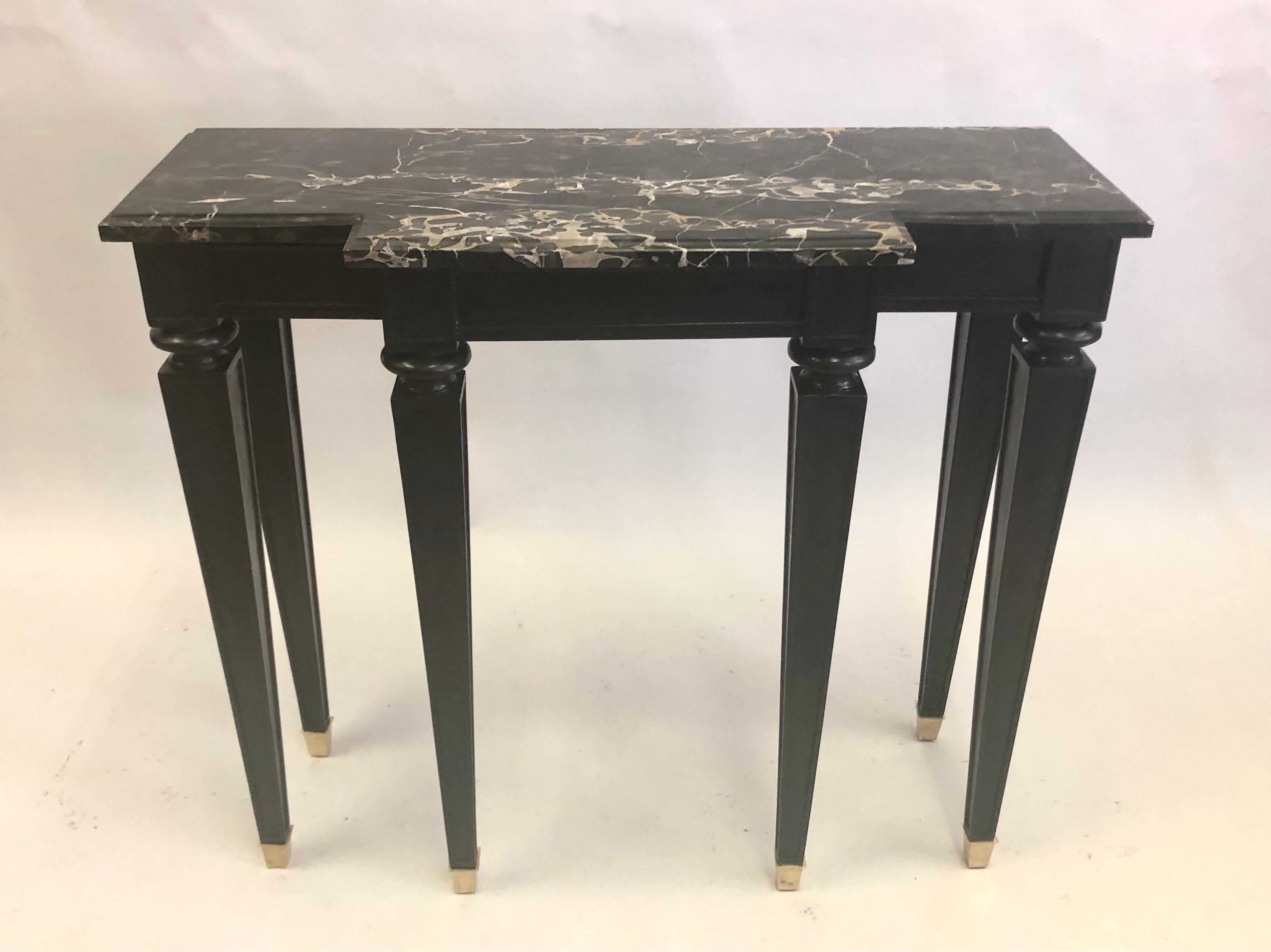 French 1940 Modern Neoclassical Ebonized Cherry & Marble Console by Andre Arbus 1