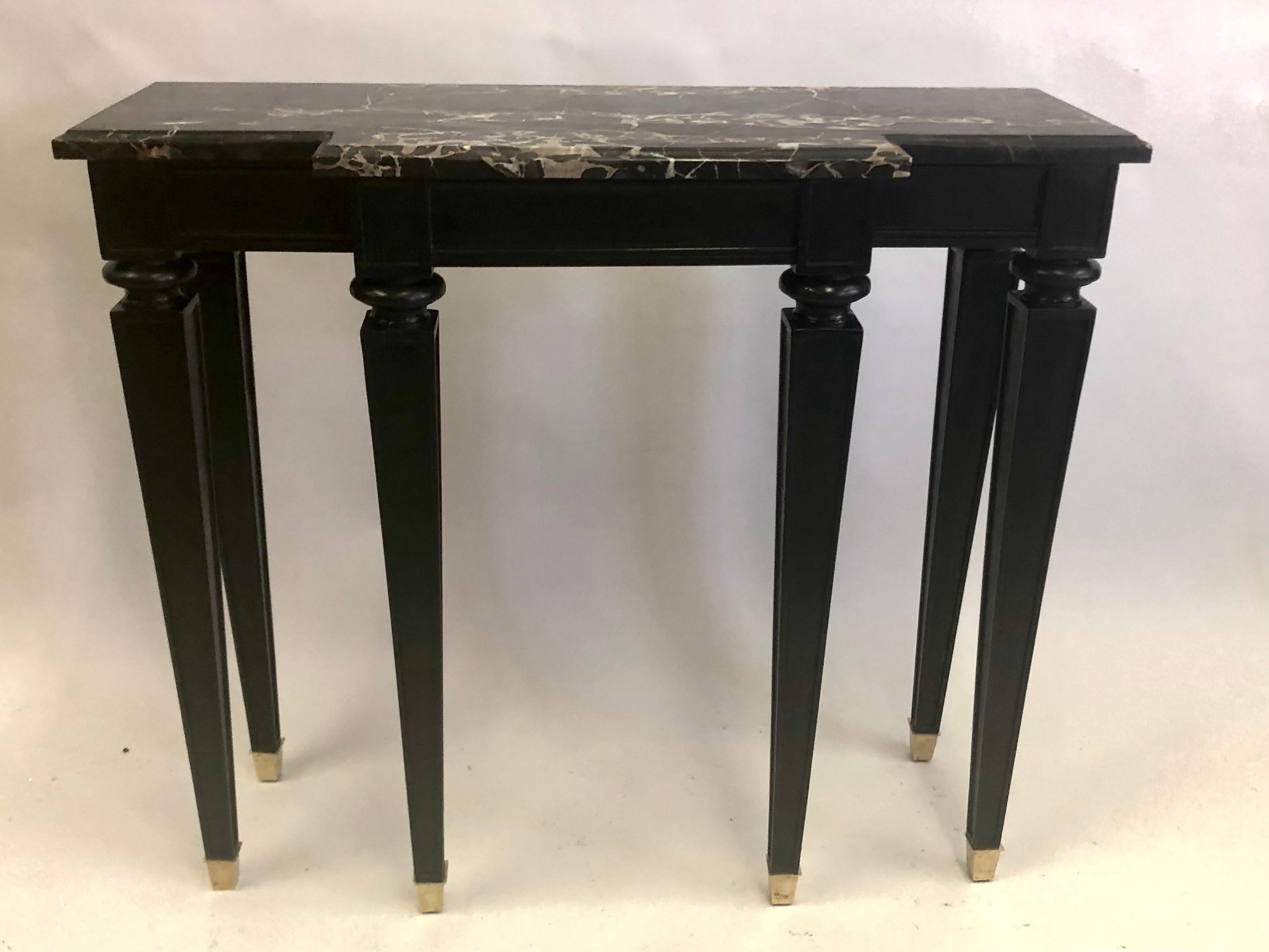 French 1940 Modern Neoclassical Ebonized Cherry & Marble Console by Andre Arbus 2