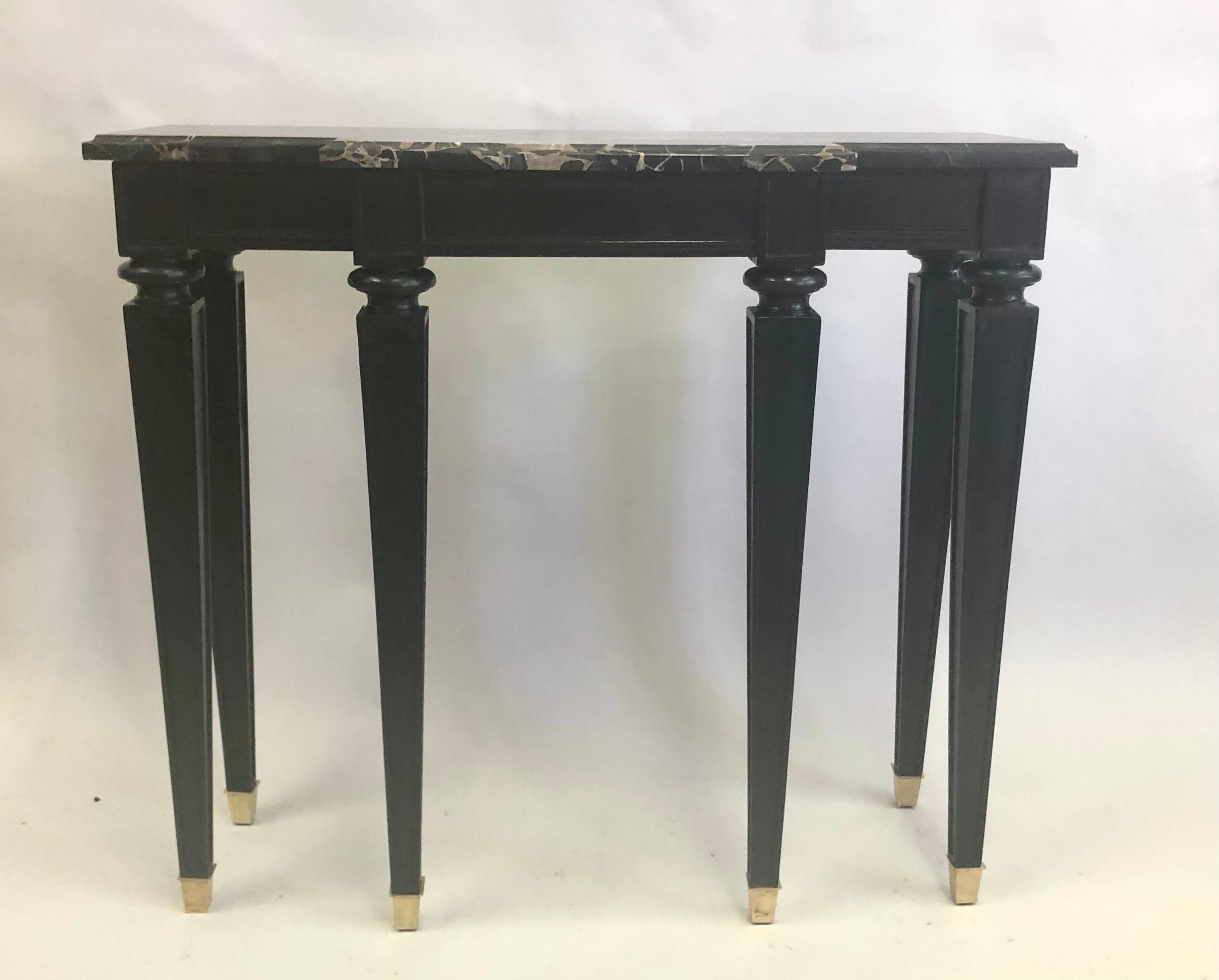 French 1940 Modern Neoclassical Ebonized Cherry & Marble Console by Andre Arbus 3