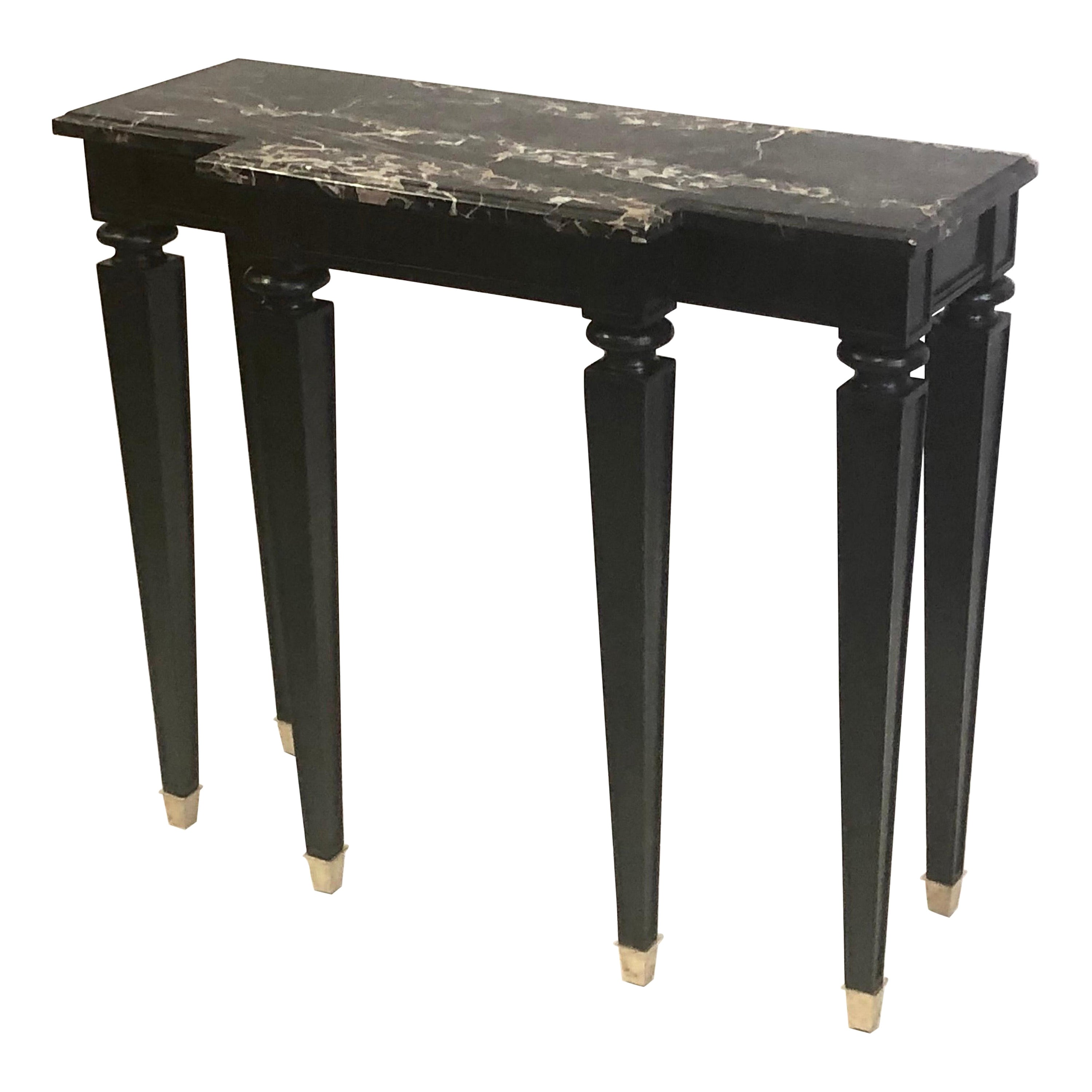 French 1940 Modern Neoclassical Ebonized Cherry 
Marble Console by Andre Arbus