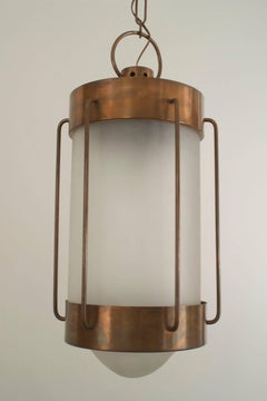Lanterne suspendue Art Déco française en cuivre oxydé