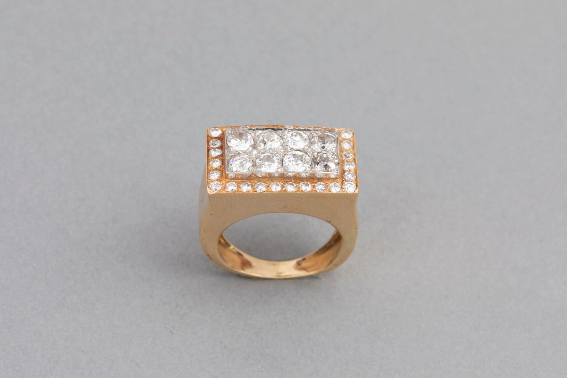 Women's French 1940 Ring, Gold Platinum and Diamonds