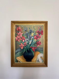 French 1940´s Still life painting of flowers signed Pradere