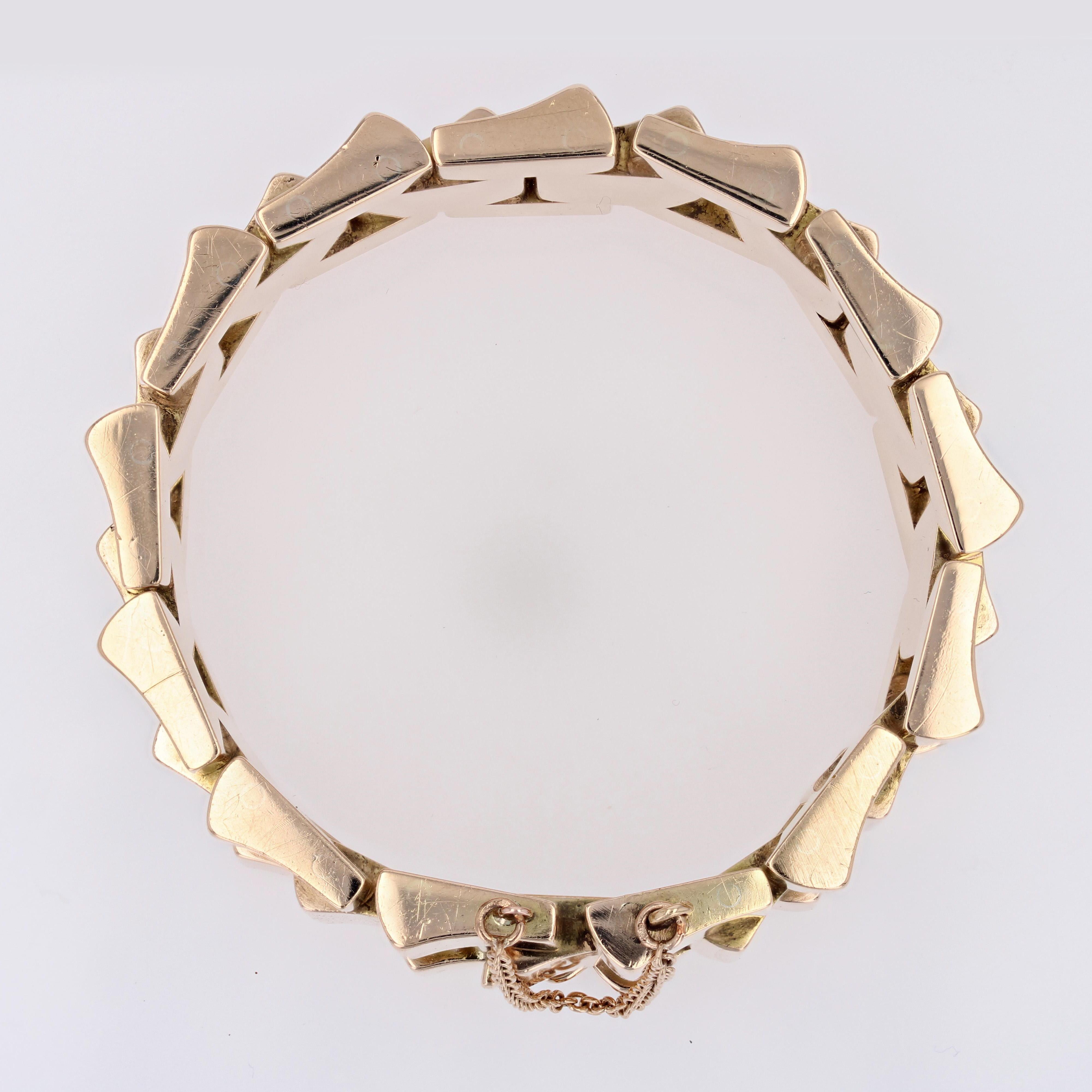 French 1940s 114 g 18 Karat Massive Pinkish Gold Tank Bracelet In Excellent Condition In Poitiers, FR