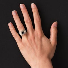 French 1940s 18 Karat White Gold Sapphire Diamonds Ring