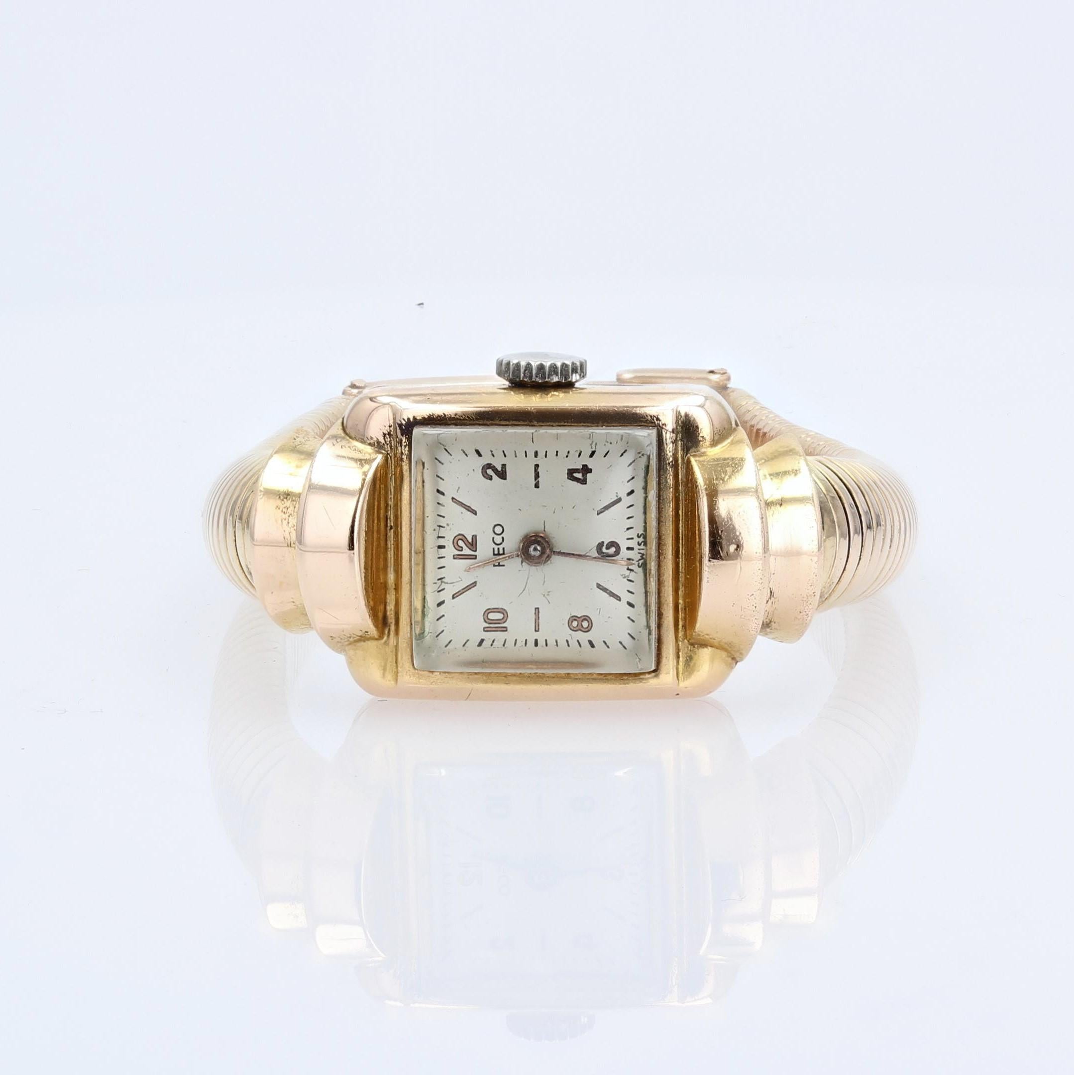 Rétro Montre-bracelet Tubogaz française des années 1940 en or jaune 18 carats en vente