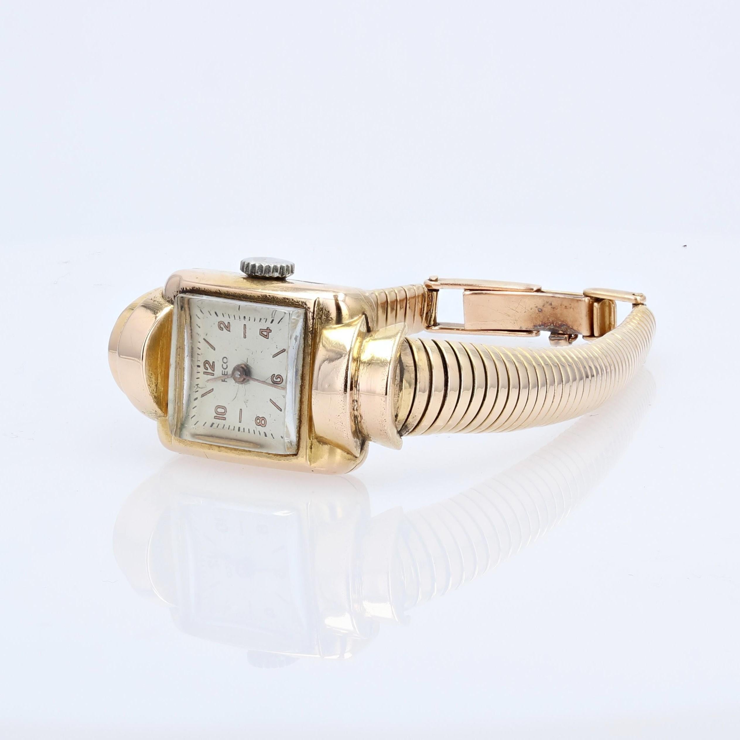 Women's French 1940s 18 Karat Yellow Gold Tubogaz Wristwatch For Sale