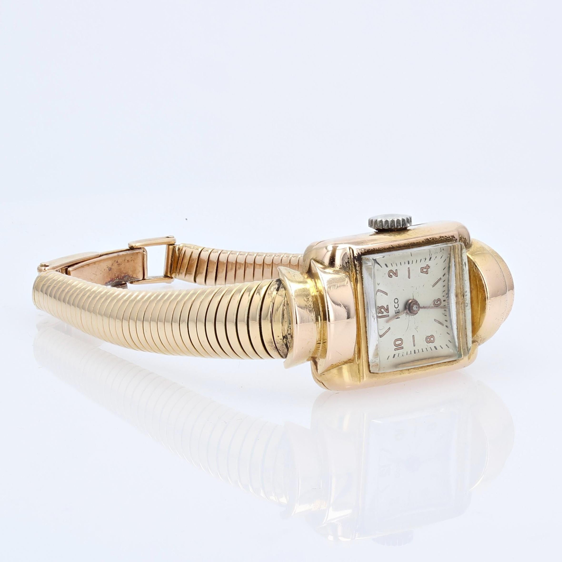 Montre-bracelet Tubogaz française des années 1940 en or jaune 18 carats en vente 1