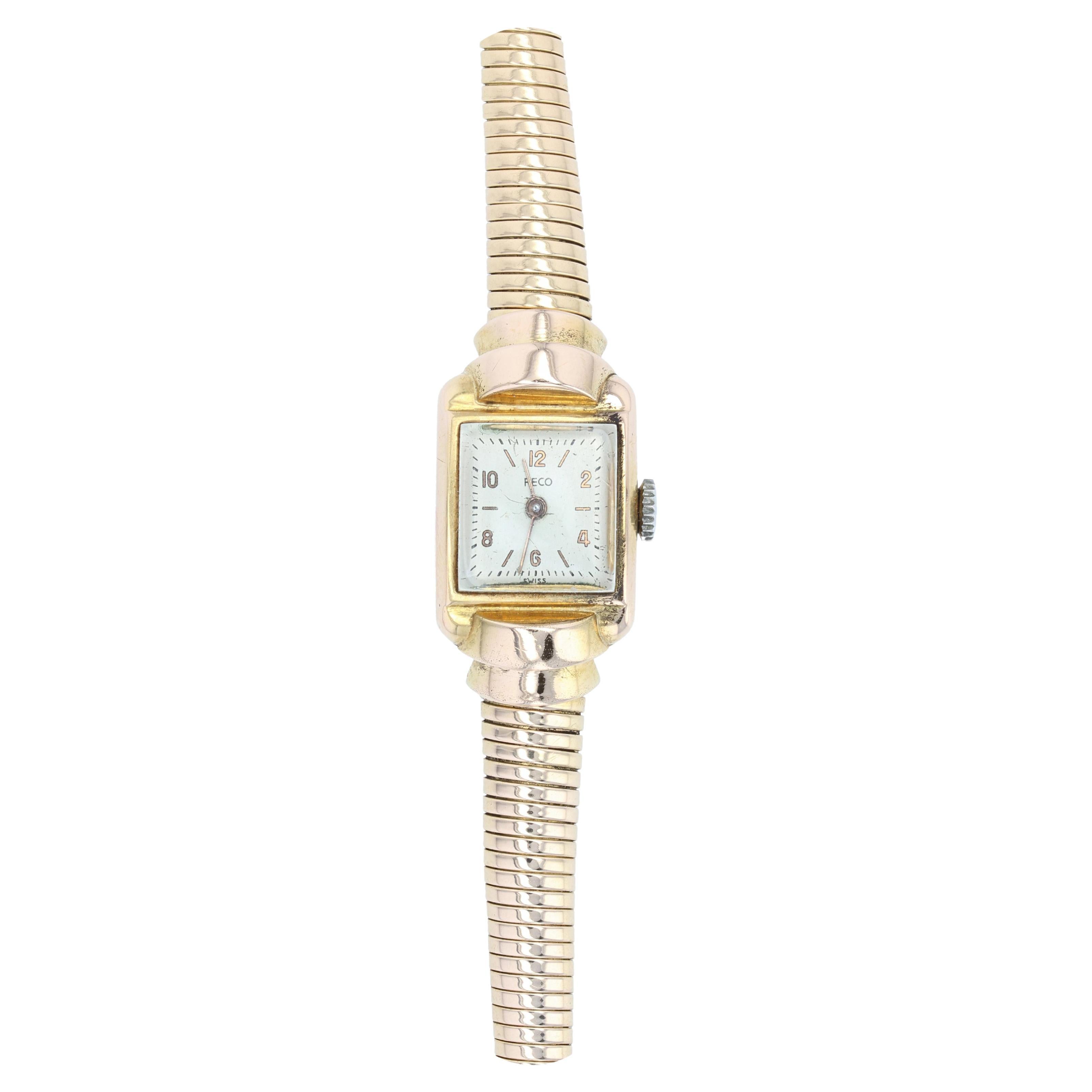 French 1940s 18 Karat Yellow Gold Tubogaz Wristwatch