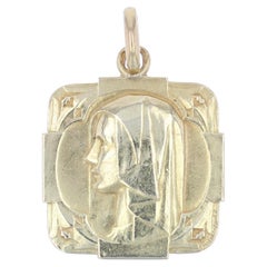 French 1940s 18 Karat Yellow Gold Virgin Square Medal