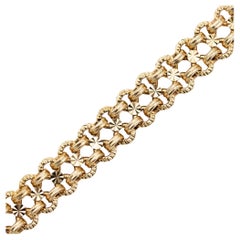 French 1940's 18k gold bracelet, wide mesh links, Flat retro bracelet