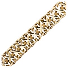 French 1940's 18k gold bracelet, wide mesh links, Flat retro bracelet