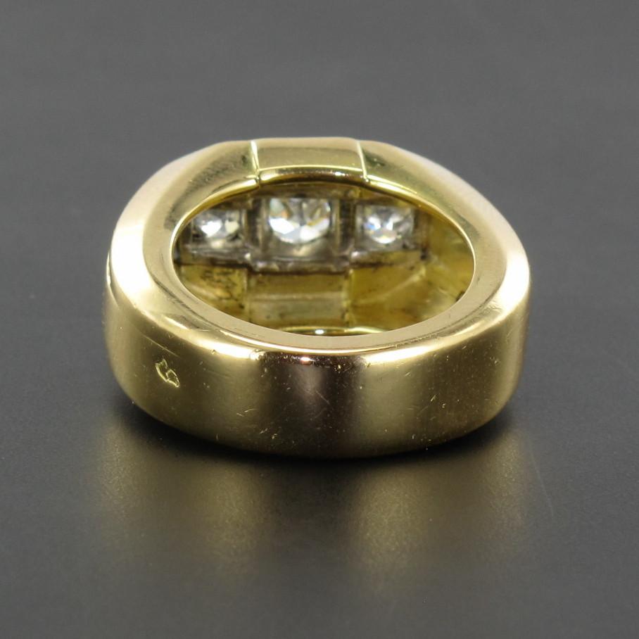 French 1940s 3 Diamonds 18 Karat Yellow Gold Tank Bangle Ring For Sale 7