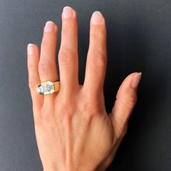 French 1940s 3 Diamonds 18 Karat Yellow Gold Tank Bangle Ring
