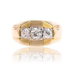 Bracelet jonc dbardeur franais en or jaune 18 carats avec 3 diamants, annes 1940