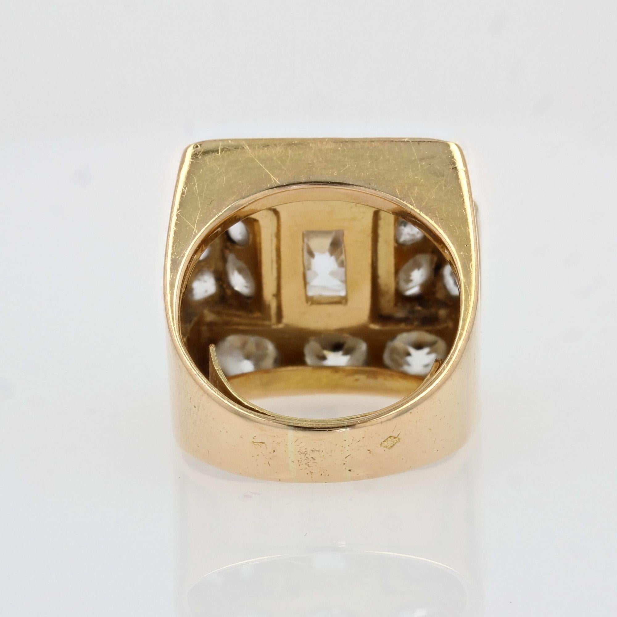 French 1940s 3.60 Carat Diamonds 18 Karat Yellow Gold Tank Ring 7