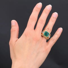 French, 1940s 6, 41 Carat Emerald Diamonds 18 Karat Yellow Gold Platinum Ring