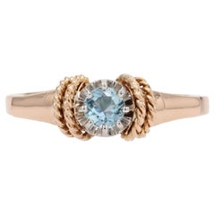 French 1940s Aquamarine 18 Karat Rose Gold Ring French 1940s Aquamarine 18 Karat Rose Gold Ring