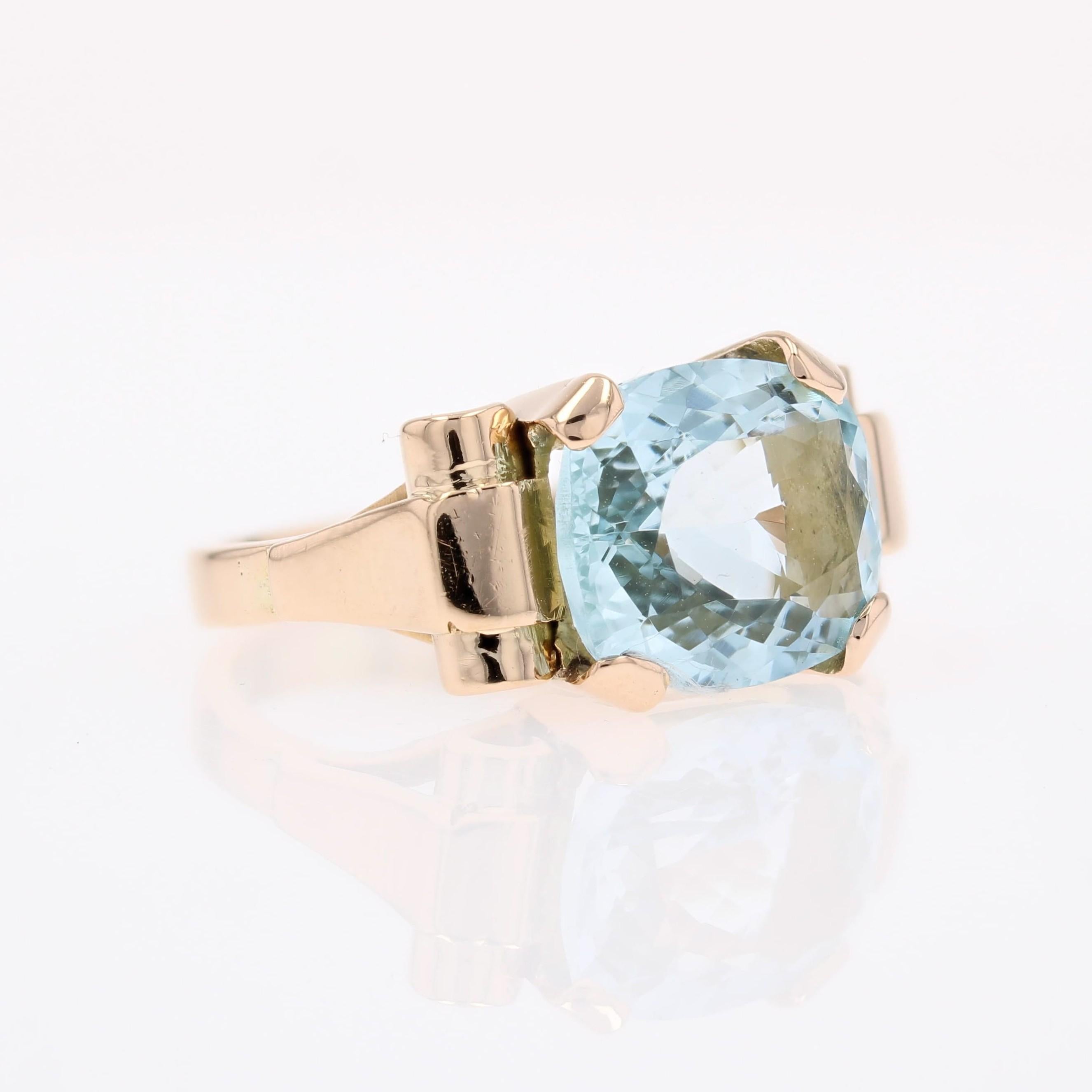 Französischer 1940er Aquamarin 18 Karat Rose Gold Tank Ring im Angebot 5