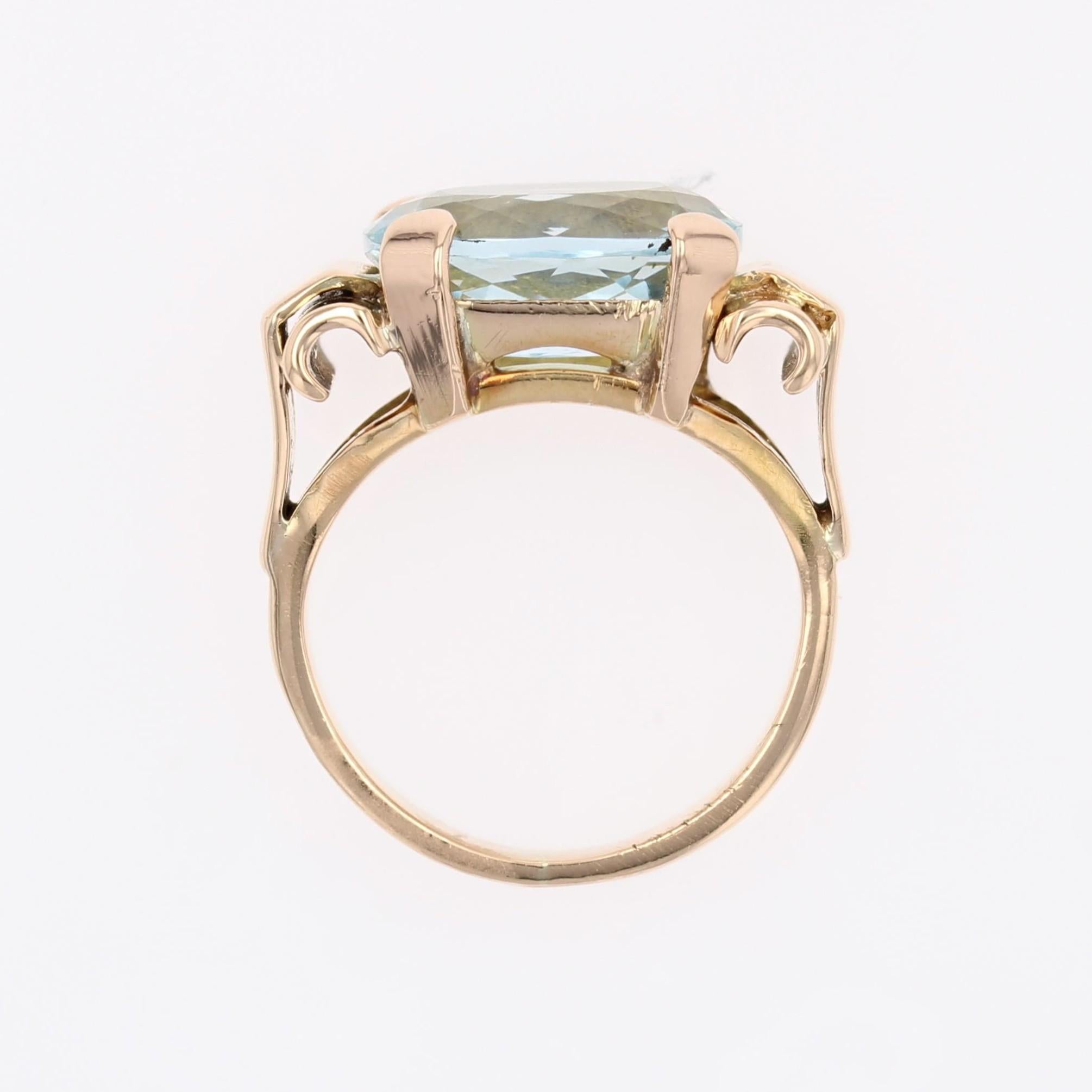 Französischer 1940er Aquamarin 18 Karat Rose Gold Tank Ring im Angebot 9