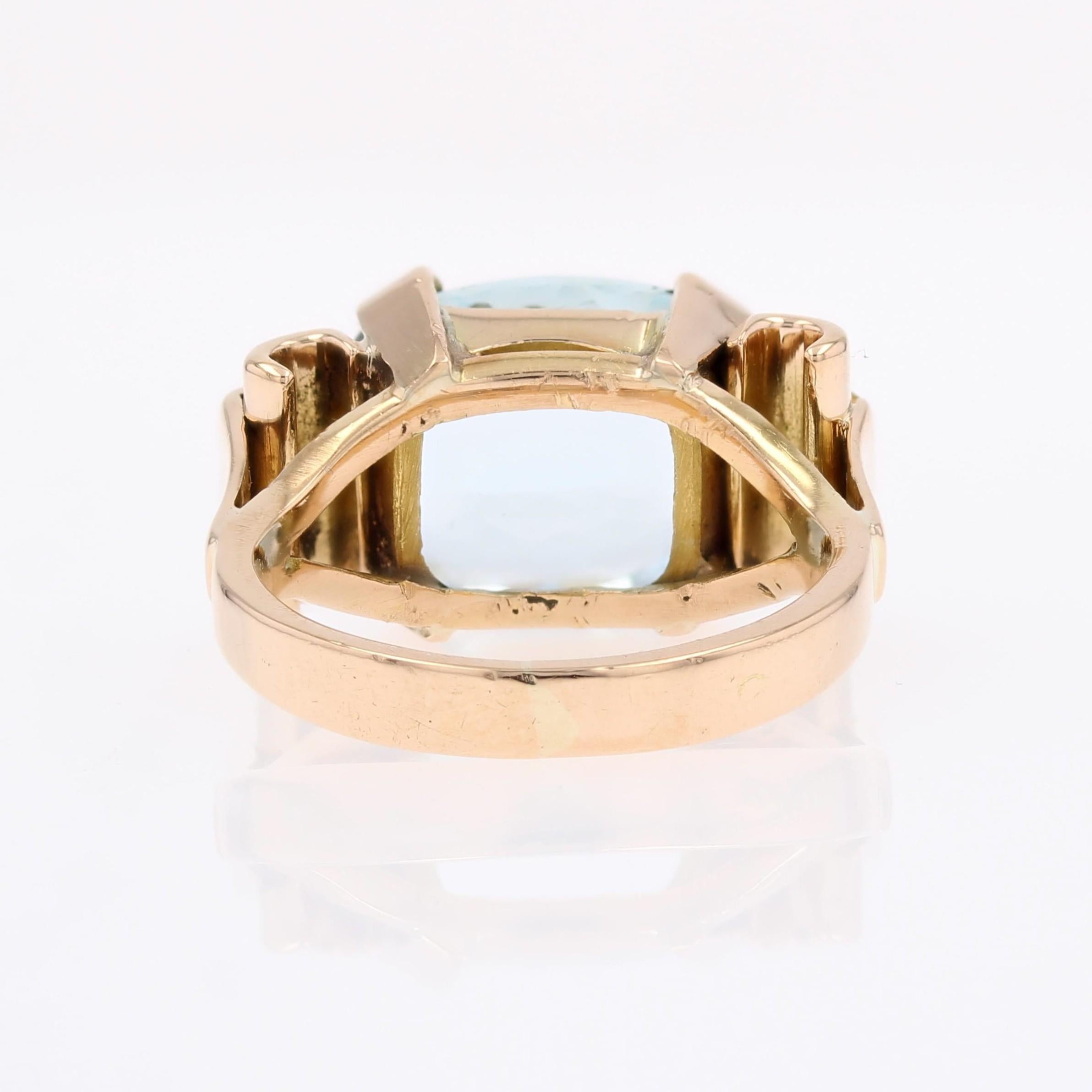 Französischer 1940er Aquamarin 18 Karat Rose Gold Tank Ring im Angebot 10