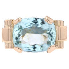 Bague Tank en or rose 18 carats avec aigue-marine des années 1940