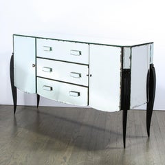 French 1940s Art Deco Beveled Mirrored Chest with Ebonized Walnut Cabriolet Legs