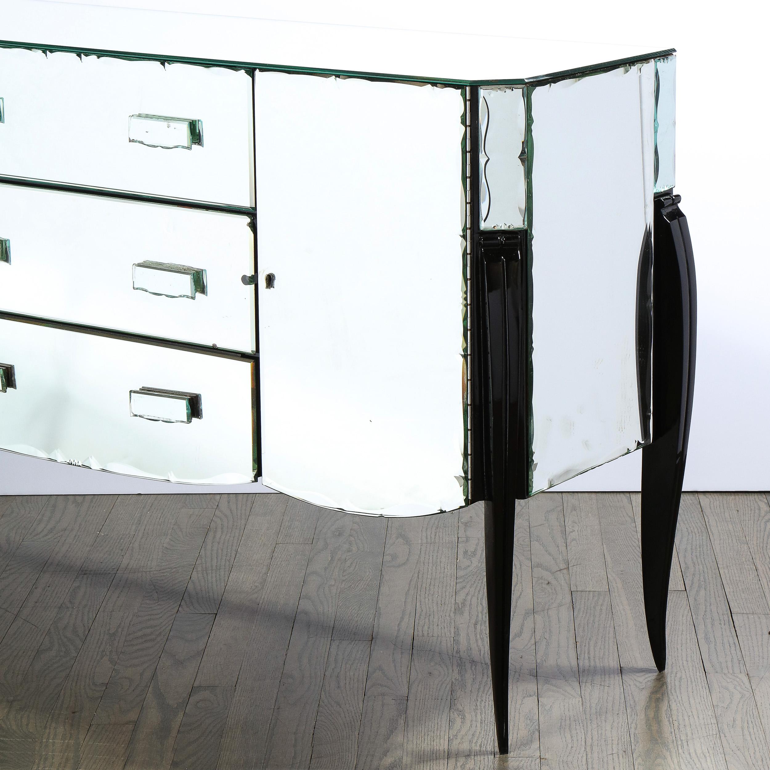 French 1940s Art Deco Beveled Mirrored Chest with Ebonized Walnut Cabriolet Legs 3