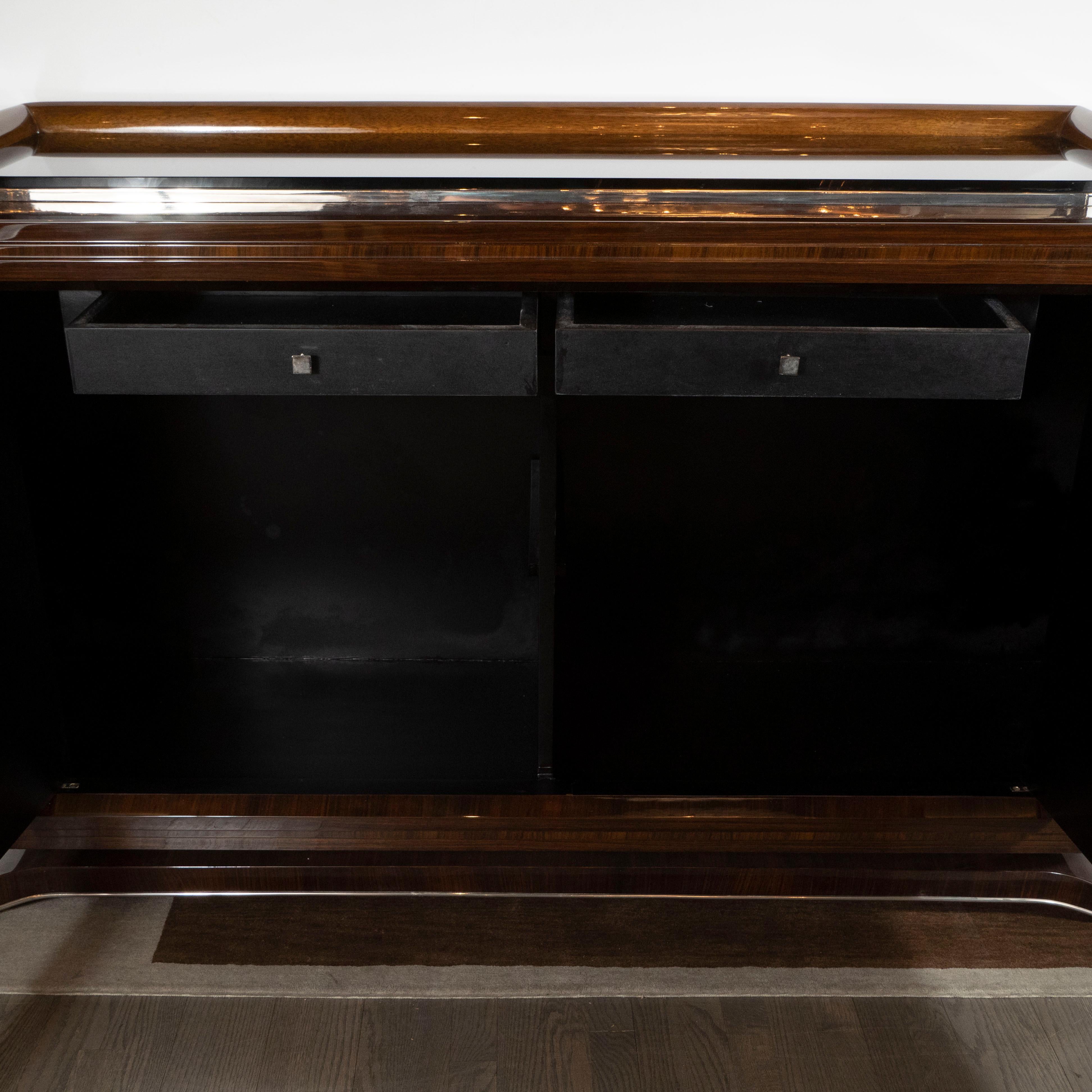 Mid-20th Century French 1940s Art Deco Bookmatched Walnut Sideboard with Nickeled Bronze Details
