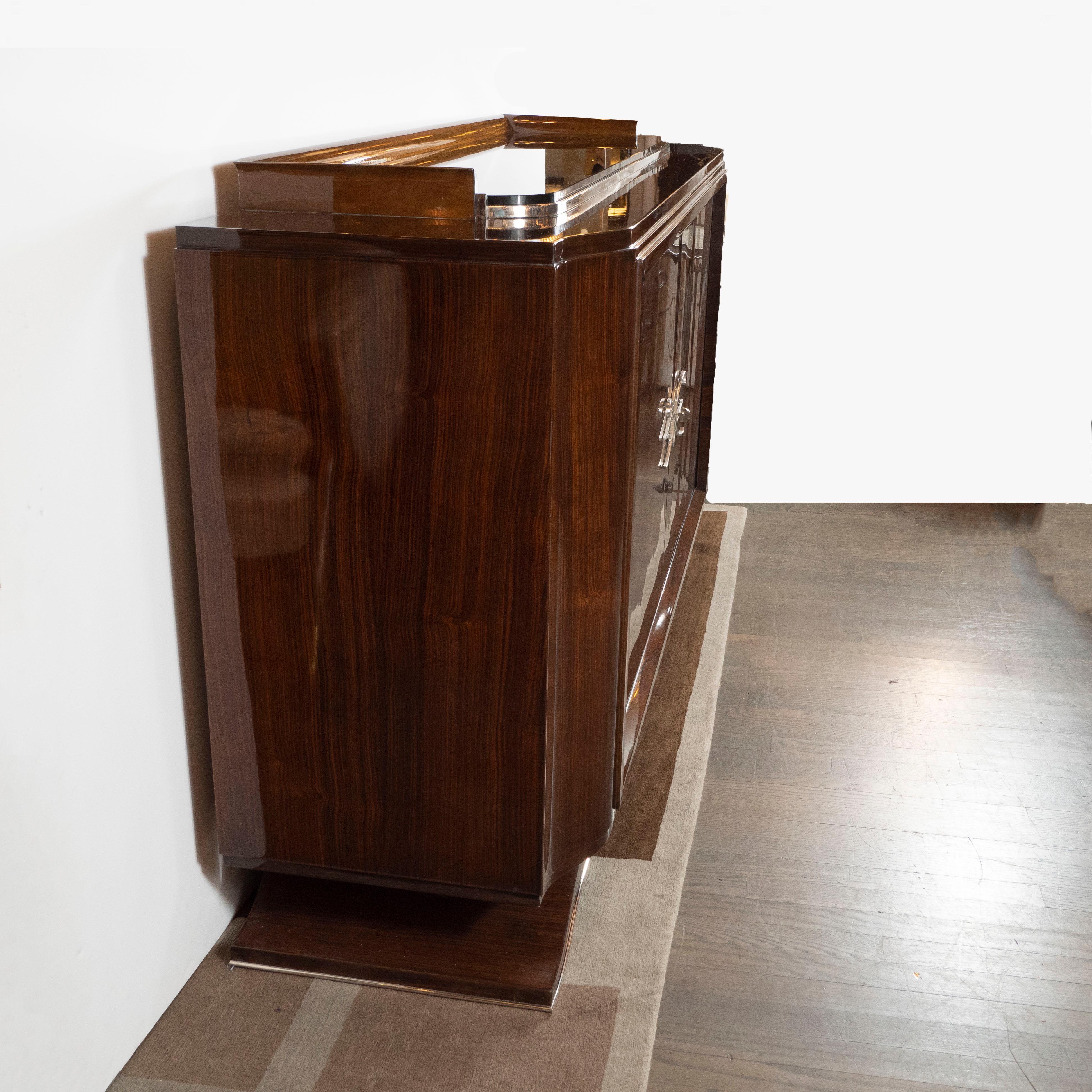 French 1940s Art Deco Bookmatched Walnut Sideboard with Nickeled Bronze Details 3