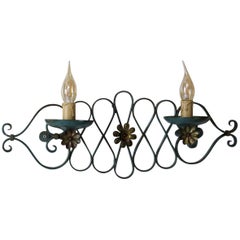 Französische 1940er Art Deco Eisen-Wandleuchter