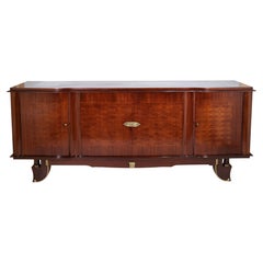 French 1940s Art Deco Sideboard with Elegant Marquetry and Brass Fittings