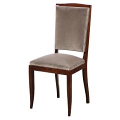 French 1940s Art Deco Walnut Side Chair in Dusk Holly Hunt Great Plains Velvet