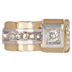 French 1940s Asymmetrical Diamond 18 Karat Rose Gold Tank Ring