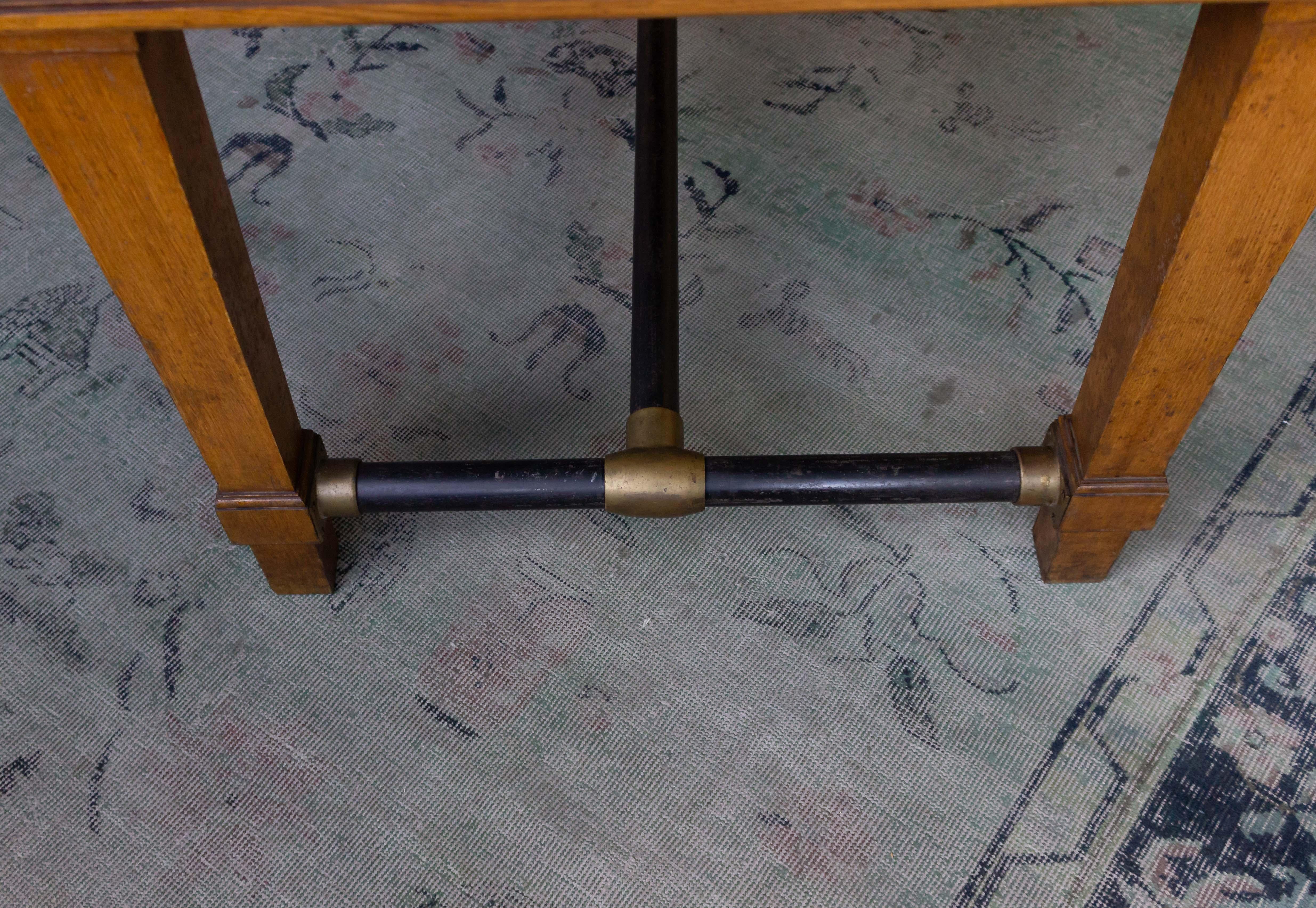 French 1940s Bank Table with Iron Stretcher 2