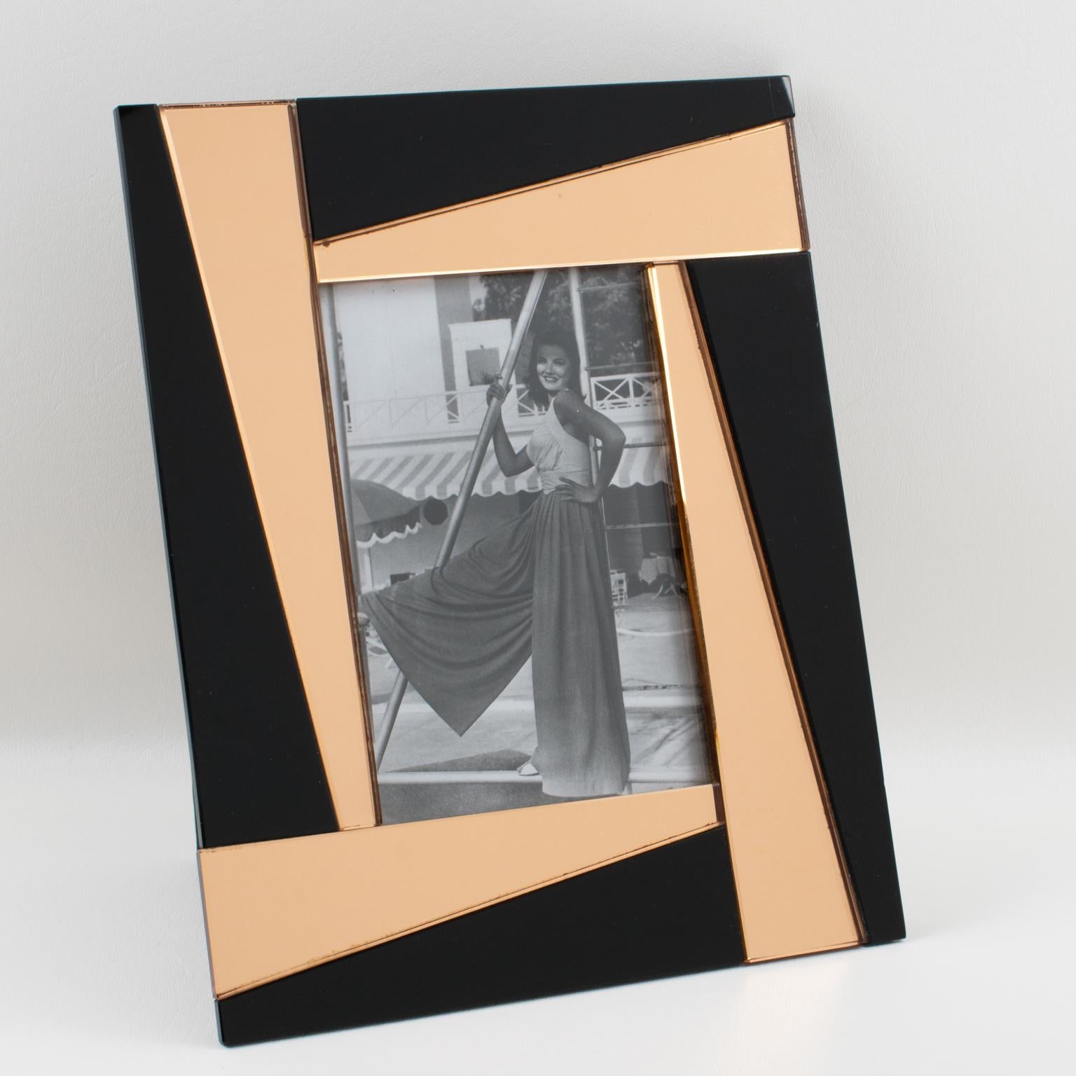 Mid-Century Modern French 1940s Black and Pink Copper Mirror Picture Frame