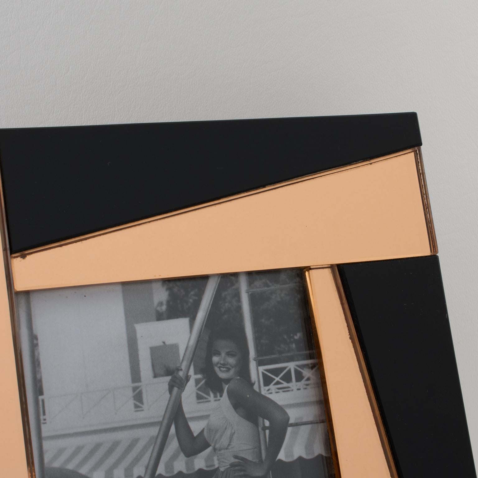 French 1940s Black and Pink Copper Mirror Picture Frame 1