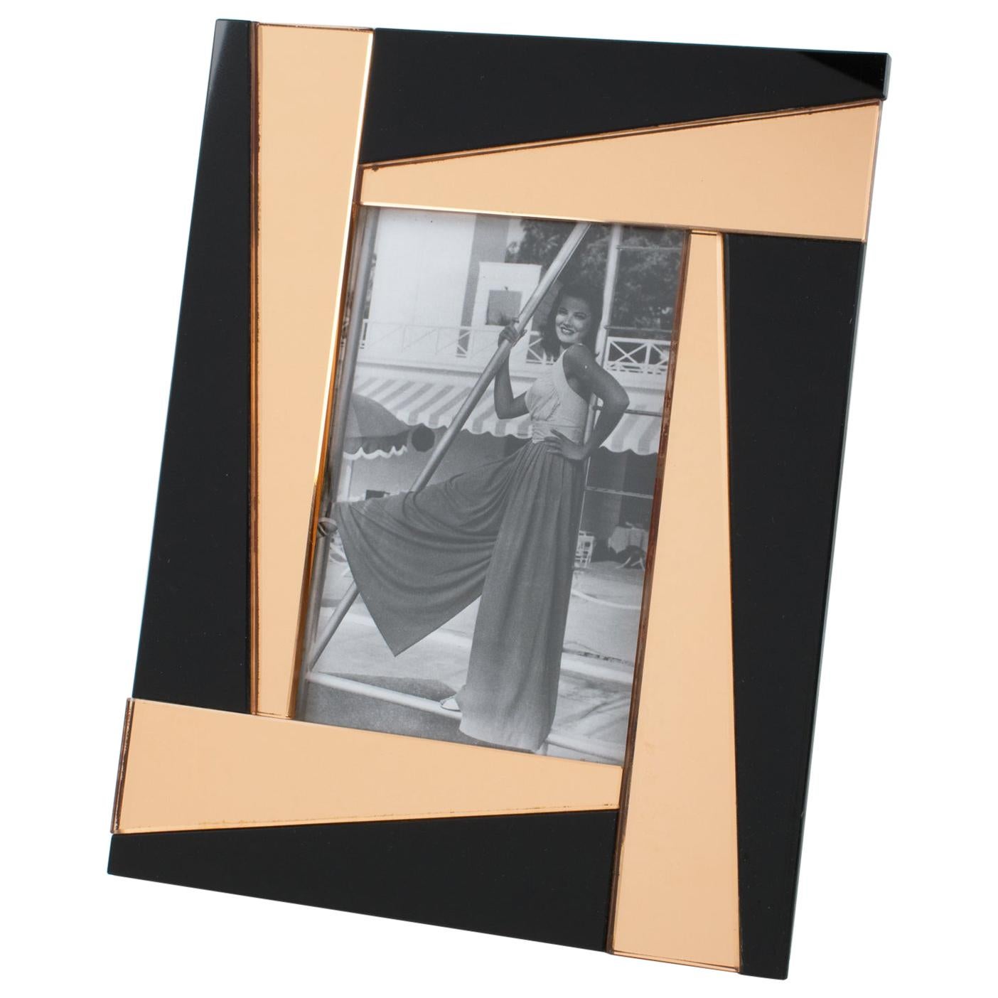French 1940s Black and Pink Copper Mirror Picture Frame
