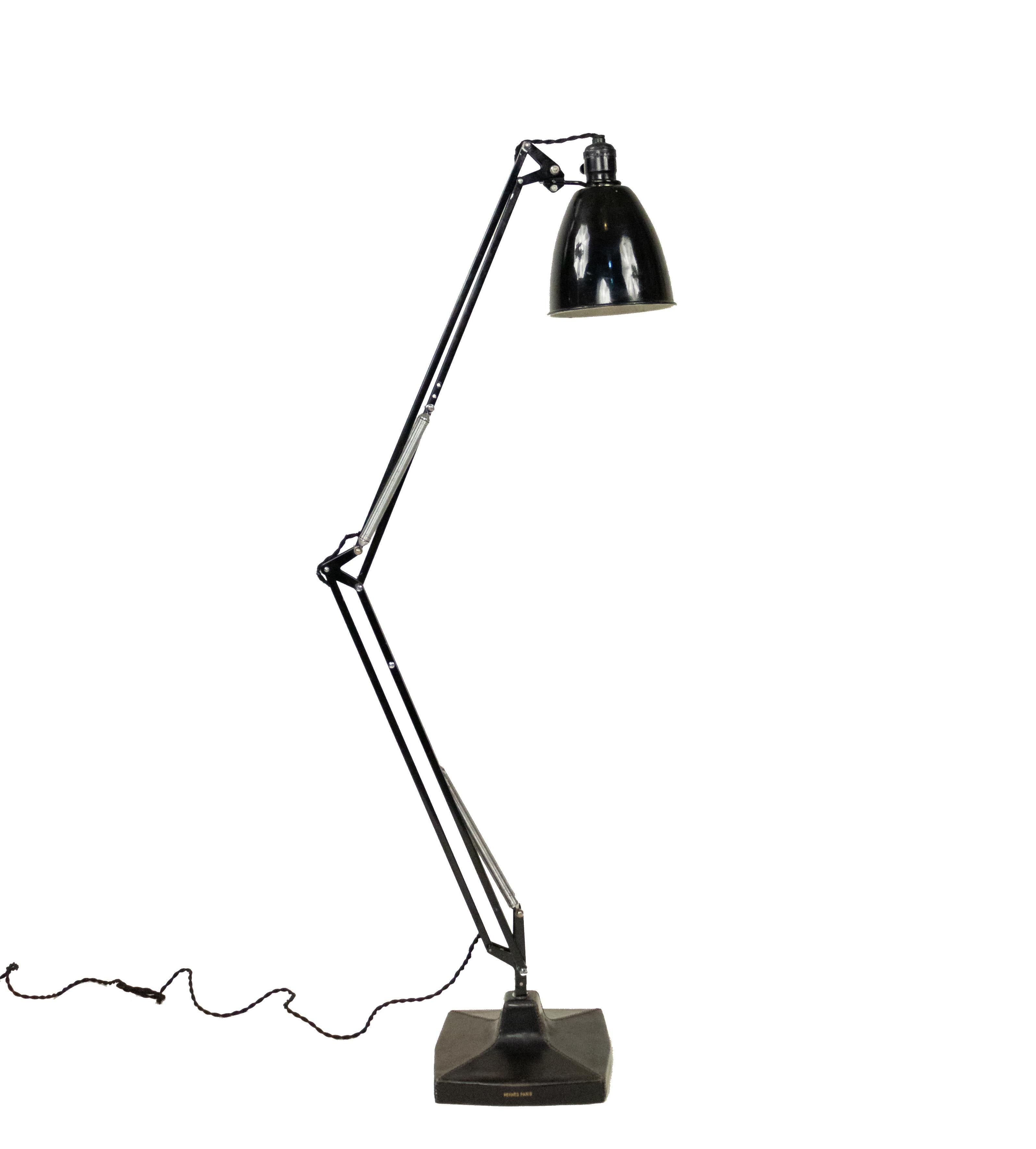 Hermès French 1940s Black Metal Adjustable Desk Lamp 1