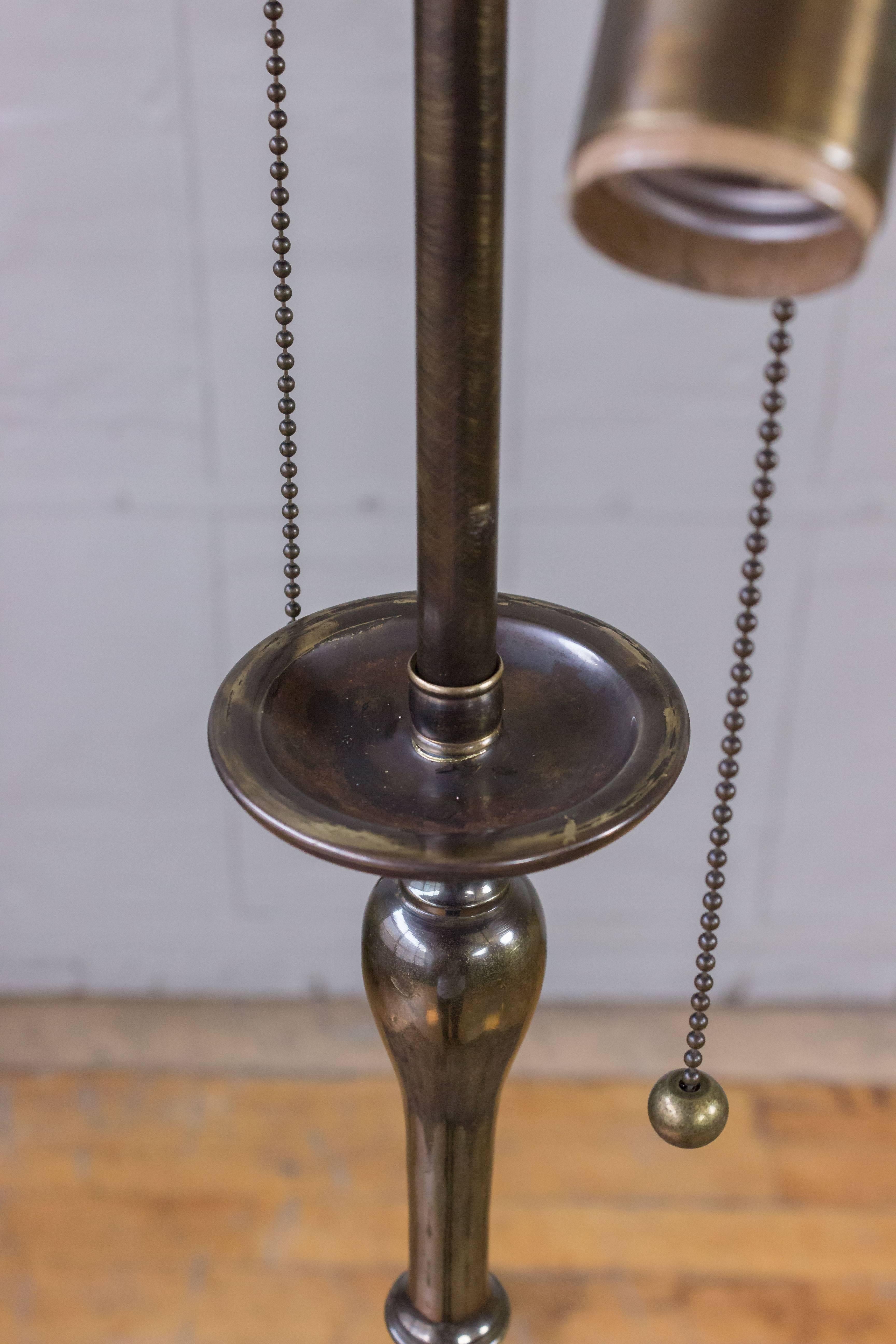 French 1940s Brass and Bronze Floor Lamp with Hand Finished Patina For Sale 6