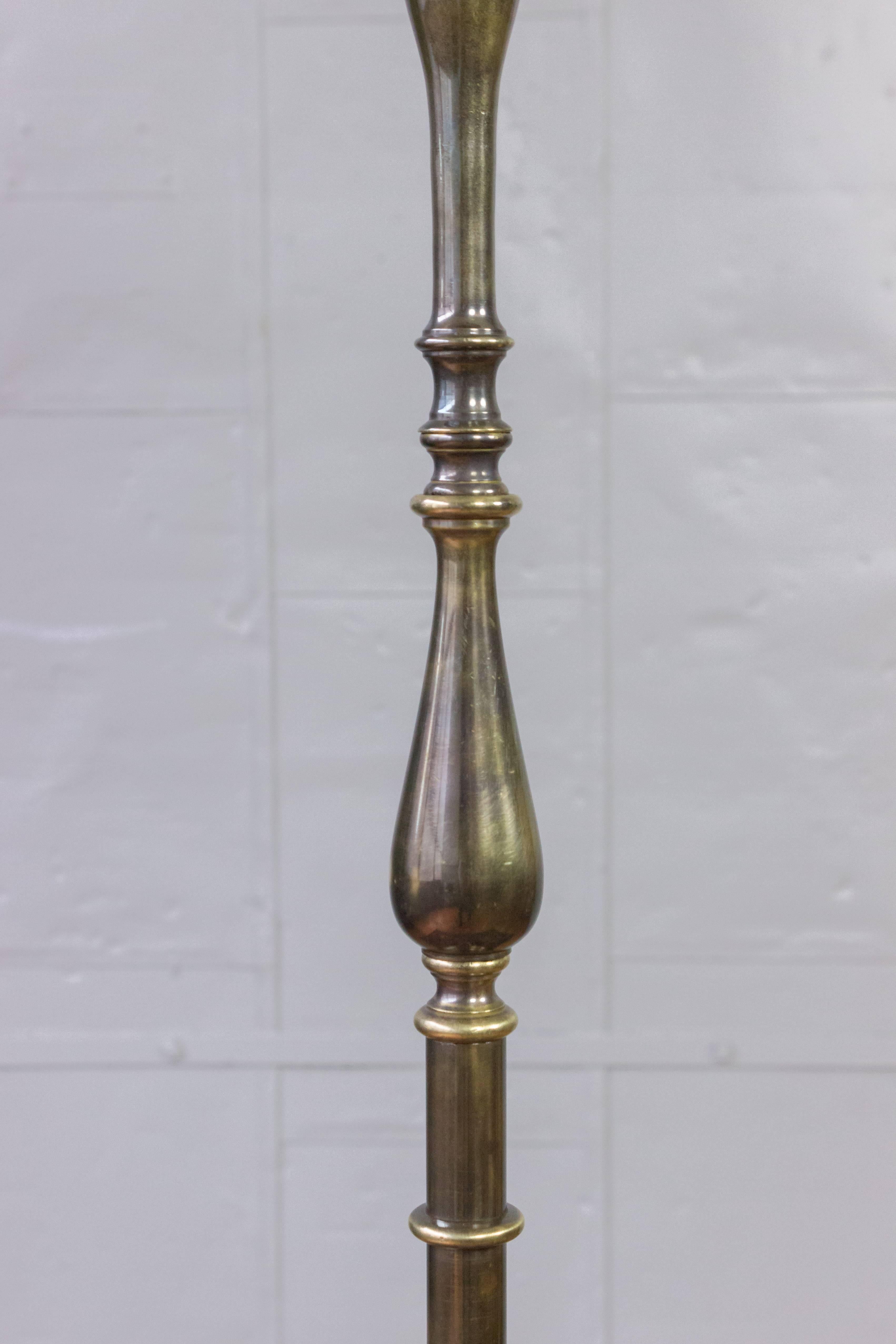 Mid-20th Century French 1940s Brass and Bronze Floor Lamp with Hand Finished Patina For Sale