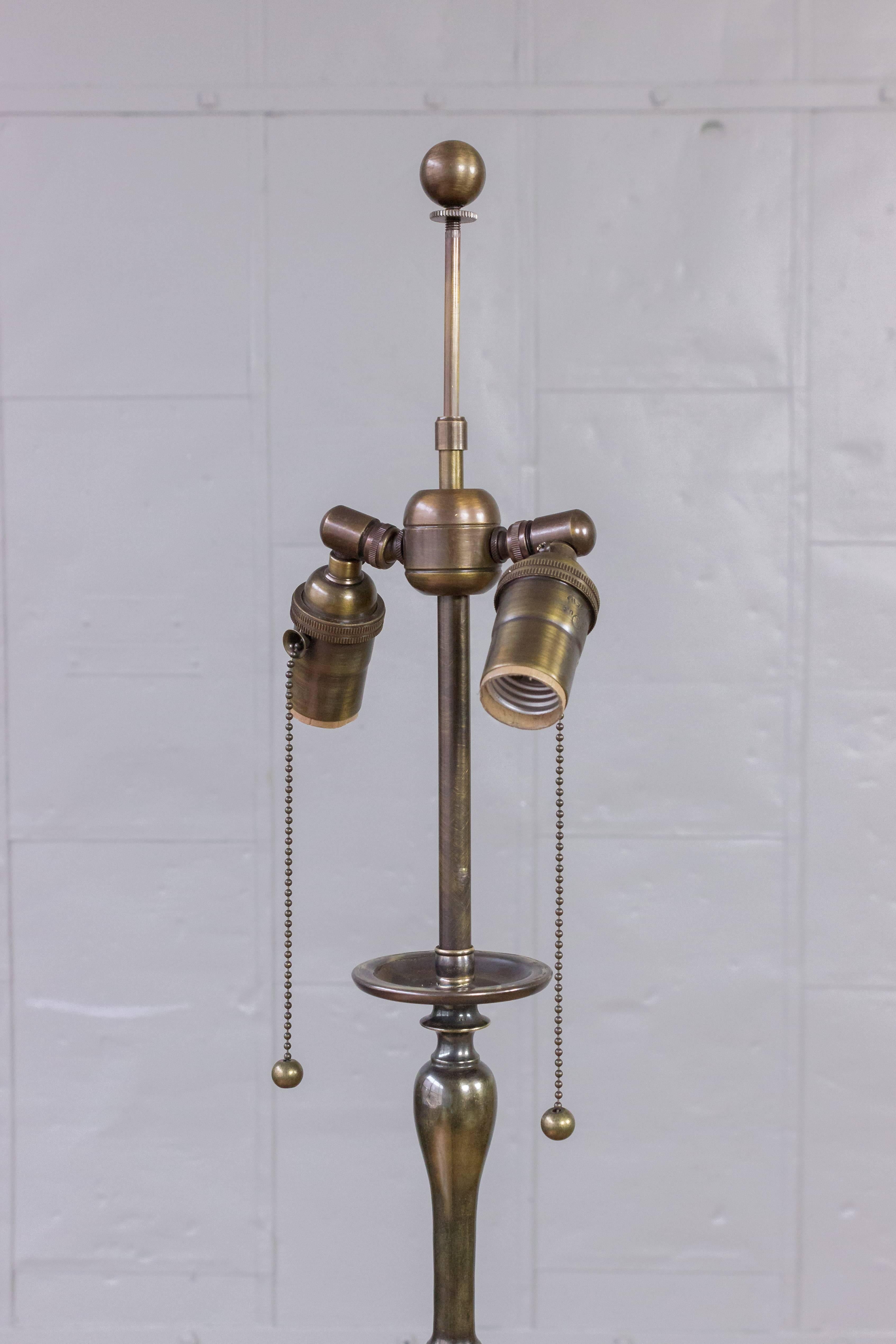French 1940s Brass and Bronze Floor Lamp with Hand Finished Patina For Sale 1
