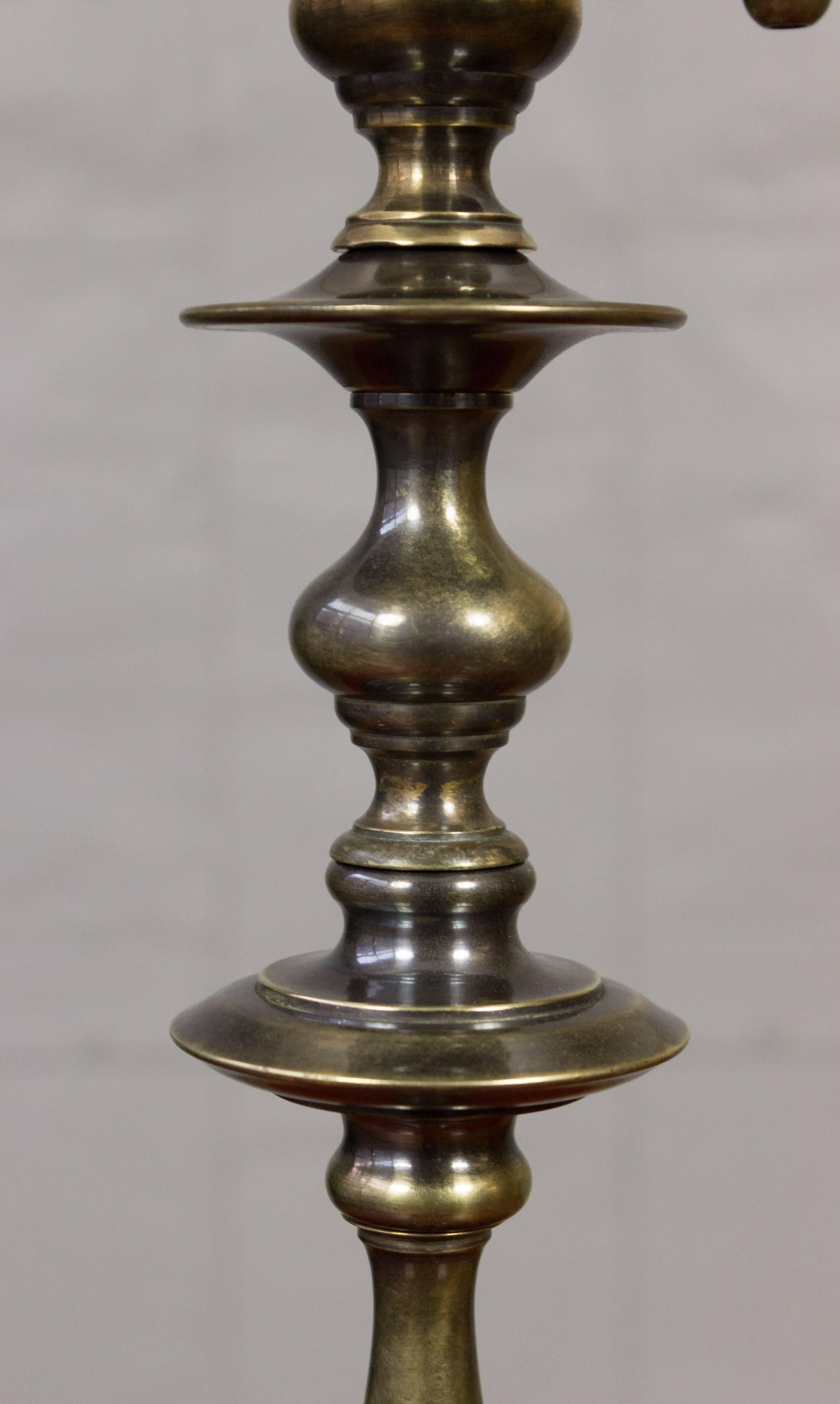 French 1940s Brass and Bronze Table Lamp with Hand Finished Patina In Good Condition In Buchanan, NY