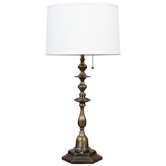 French 1940s Brass and Bronze Table Lamp with Hand Finished Patina