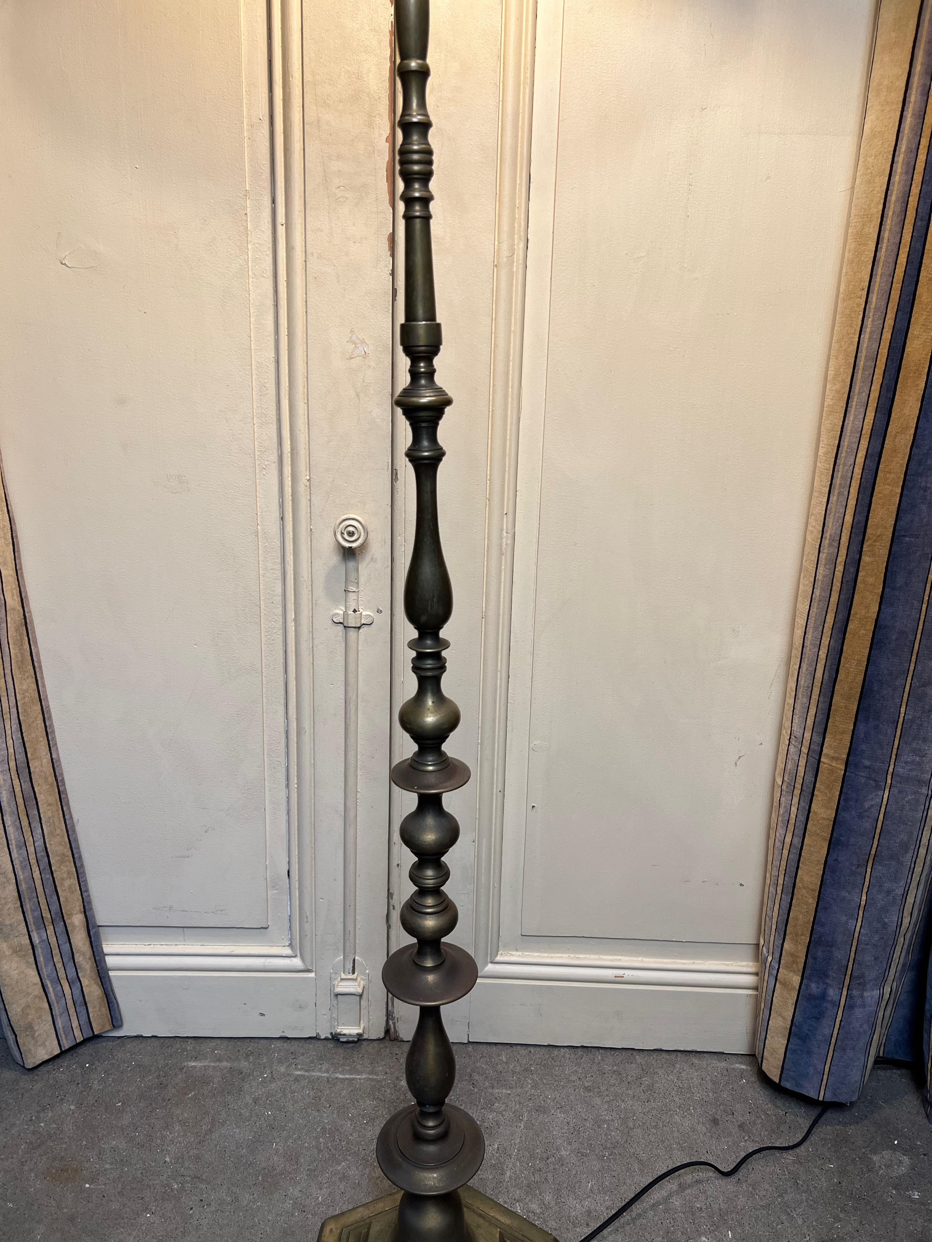 French 1940's Brass & Bronze Floor Lamp with Hand Finished Patina For Sale 5
