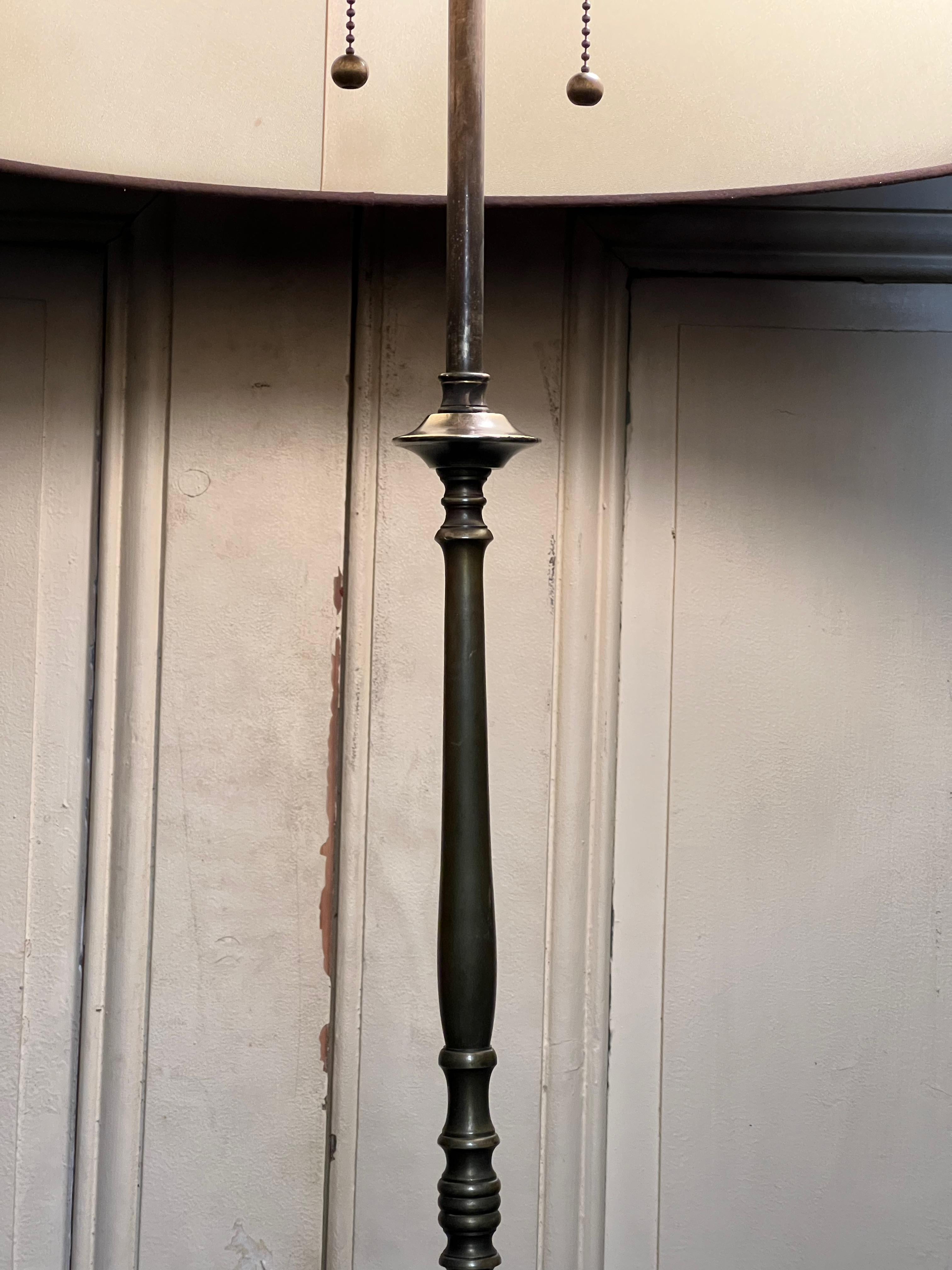 French 1940's Brass & Bronze Floor Lamp with Hand Finished Patina For Sale 6